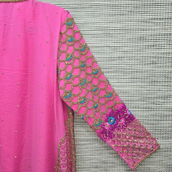 Indian Bridal Kaftan Pink Gold Beaded Rhinestone Mermaid Fairy Boho Maximalist - Picture 7 of 10